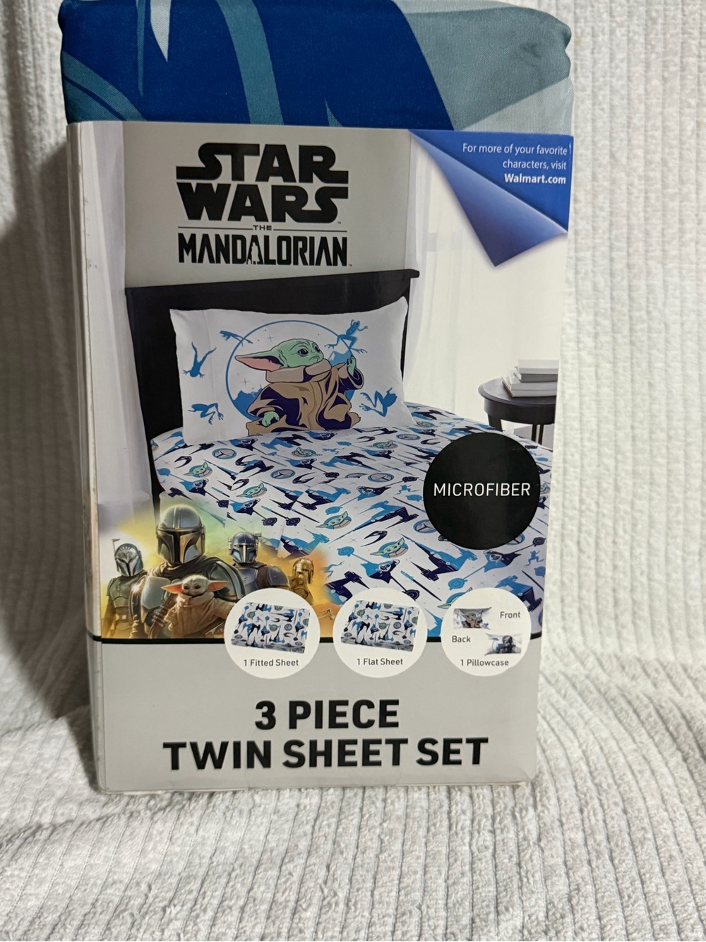 Star Wars Baby Yoda Blue and White Twin Sheet Set